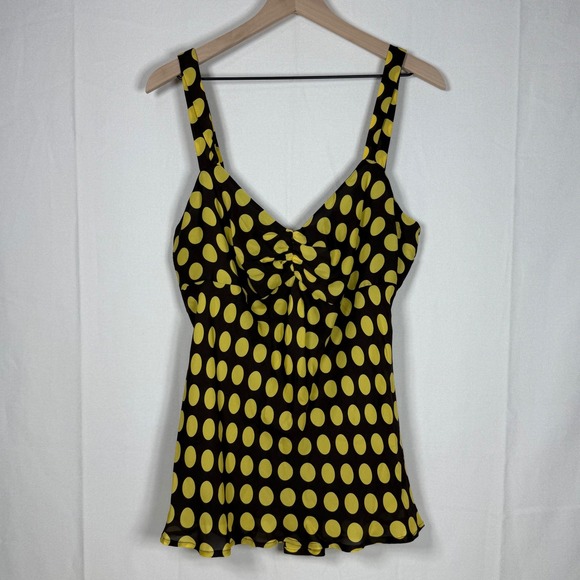 Nygard Collection Silk Babydoll Top Women's 14 Brown Yellow Polka Dot Y2K Retro - Picture 1 of 8